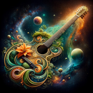 Visualize a stunning guitar that seems to be born from the very...