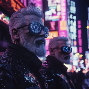 Within a sprawling metropolis, pulsating with vibrant neon and h...