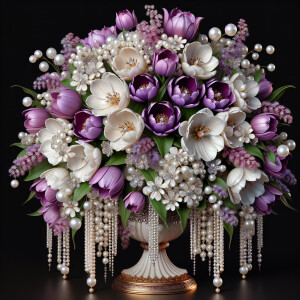 Create 3-D realistic image of an exquisite bouquet of purple and...