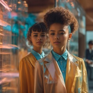 Young students dressed in fashionable outfits transparent