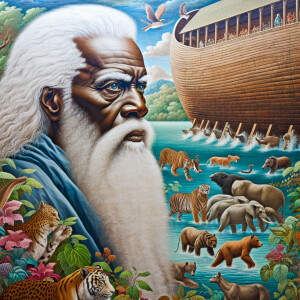 A close-up and detailed wall painting focusing on Noah, depicted...