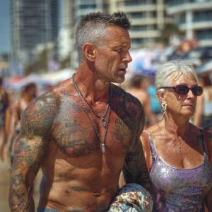 Hyperrealism,-- V6.a muscular beefy sweaty tattoed australian ma...