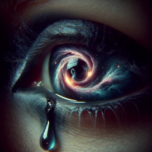 Dramatic macro photography. A gothic woman's tear transforms int...