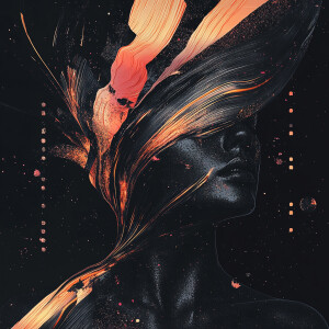 Create a surreal female bust portrait with translucent skin, sho...