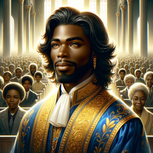 Illustrate an inspiring African-American Jesus crust with a dign...