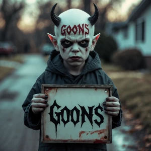 Sinister portrait photography. A menacing albino demon childwith...