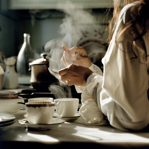 Close-up shot from behind the arabwomen showing detailed hands p...