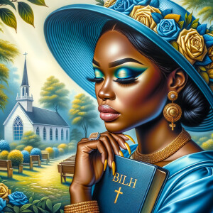 An airbrush oil painting depicts an African American woman with...