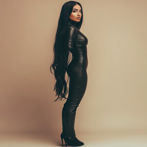 A 25-year-old Indian woman featuring long black hair and grey ey...