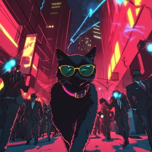 A fashion-forward black cat racing through a red-carpet event, d...