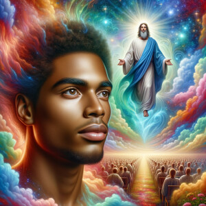 Produce a realistic image of an African-American Jesus in the fo...