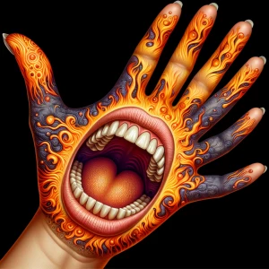 she is a screaming mouth on the palm. Beautiful patterns made of...