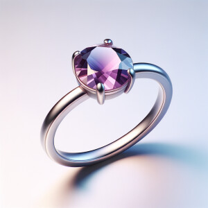 Create a minimalist wedding ring with purple and pink stone on it