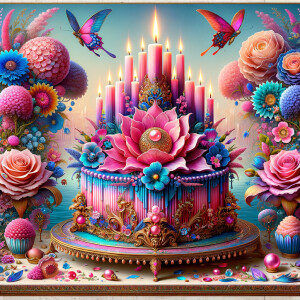 Craft a digital artwork that dramatically amplifies the colorful...