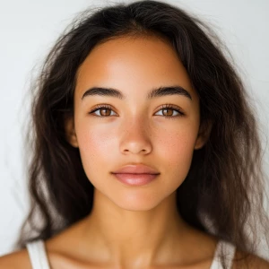 Create an image of an 18-year-old woman with a charming appearan...