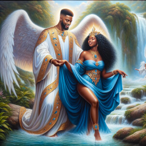 An oil painting depicting a light-skinned African-American pasto...