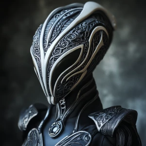 Create an image of a female alien action figure with a sleek des...