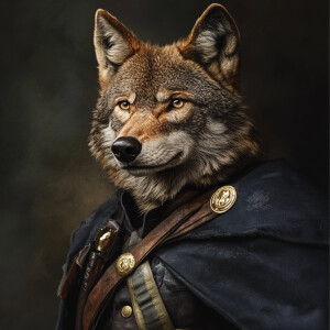 A male, anthromorphic Florida red wolf, wearing Union civil war...