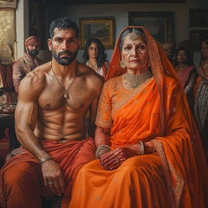 Hyperrealism art style 1:1, a muscular sweaty man with a well-bu...