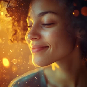 A person's expression gradually shifts from deep in thought to a...