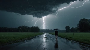 nature with heavy rain and thunder and lightning, peaceful and c...