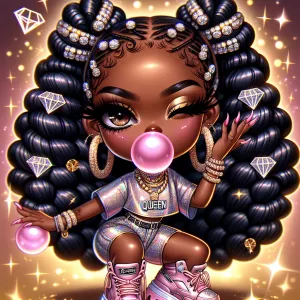 Create a front-view illustration of an sassy  African American c...