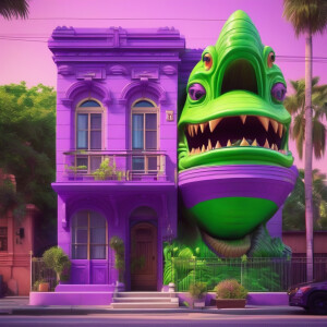 Cute giant purple and neon green piranha