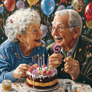 Create a realistic fine detailed picture of senior citizens cele...