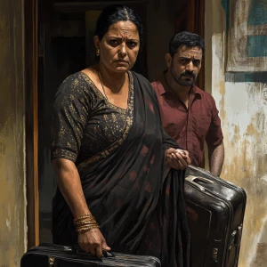 HD digital art depicting a 54-year-old Gujarati mother who works...
