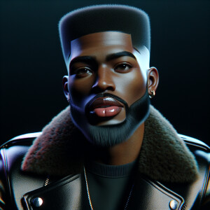 3-D image of a handsome African-American male who has a slightly...