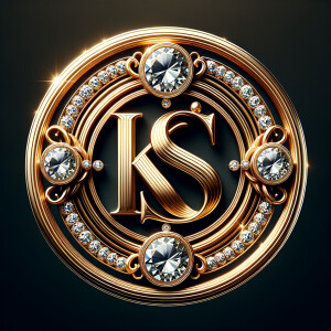 Create a 3-D realistic image of a gold circle and in the middle of the circle is the initials KS and add a couple diamonds to that