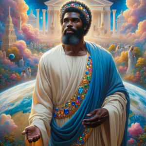 Oil painting of an African-American man resembling Jesus Christ,...