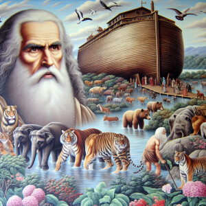 A close-up and detailed wall painting focusing on Noah, depicted...