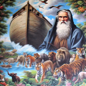 A close-up and detailed wall painting focusing on Noah, depicted...