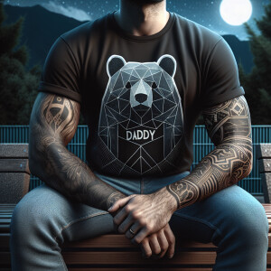 A muscular man is seated outdoors at night, dressed in a black t...