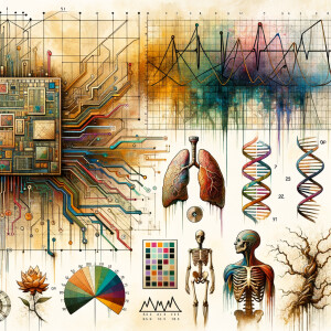 The golden ratio, Minimalist art Circuit, boards, circuitry, diagrams Cellular structures, DNA, circuit boards, colorful wires,  asian and Egyptian  graffiti, lie detector graphs, cardio printout, branches Bones painterly background rust