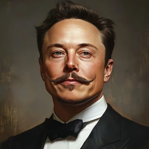 Elon Musk,Create a portrait style picture of him with a mustache...