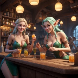 A bar where the waitress are undressed elven women serving up dr...