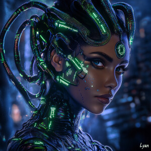 A striking and mesmerizing full-body photo of Medusa with a hype...