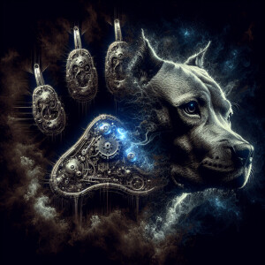 double exposure image silhouette of a dog paw print, inside the...