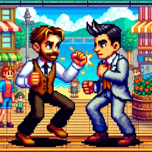 Elon musk fighting with Donal Trump in GTA style art