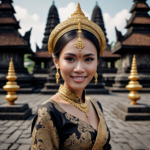 1female, a woman is having a traditional Javanese wedding with g...