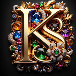 Create a 3-D realistic image with the letters  K.S. in gold raised letters , Add diamonds and colorful jewels