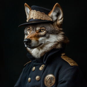 A male, anthromorphic Florida red wolf, wearing US 1860 civil wa...