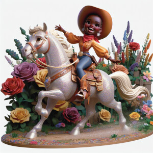 Create a realistic 3D image of an African-American cowgirl remin...