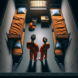 Two Caucasian Male juvenile inmates about 13 to 16 years old are...