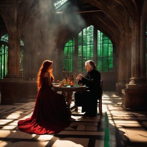 Alan rickman as severus snape making potion with a beautiful wom...