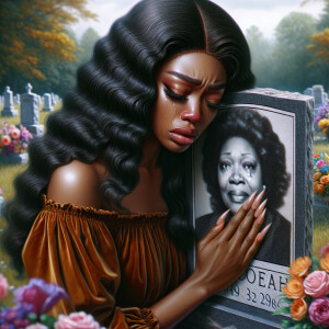 A beautiful light-skinnedb African-American woman with long wavy...