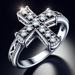 Discover the elegance of a sterling silver cross ring adorned wi...