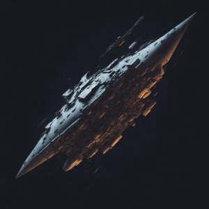 An alien spacecraft, its sleek form cutting through the void lik...